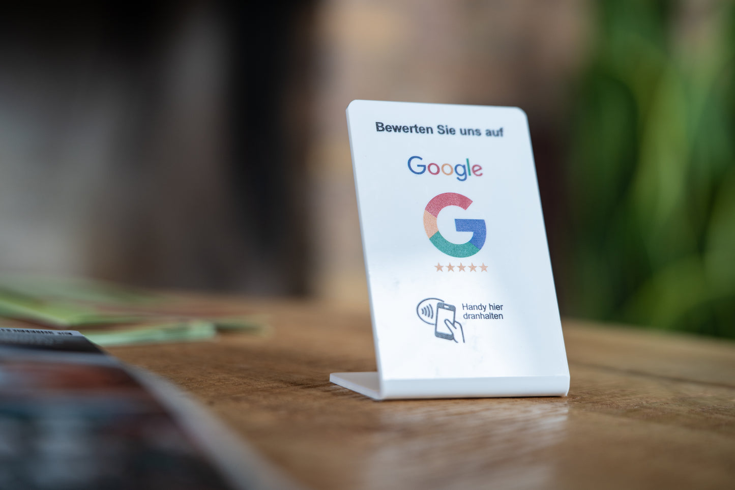 Google NFC Bewertung Aufsteller weiß