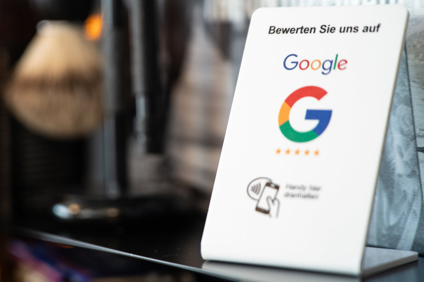 Google NFC Bewertung Aufsteller weiß