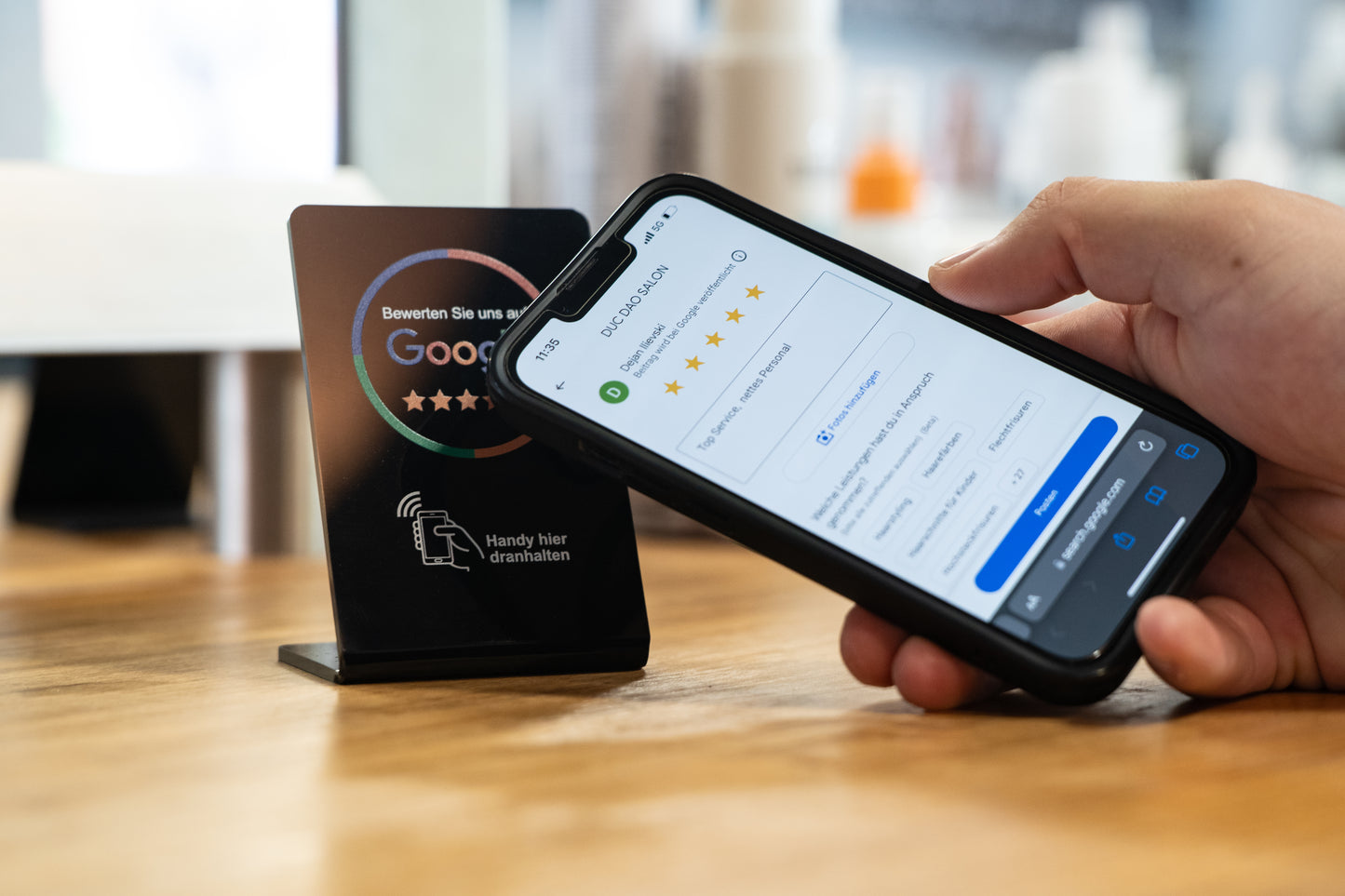 Google NFC Bewertung Aufsteller schwarz